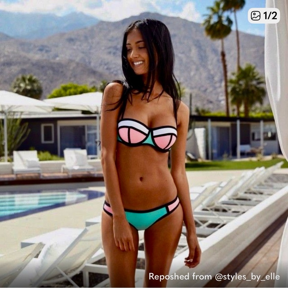 TRIANGL Colorblock Bandeau Bikini - Pink & Teal - Brand New.